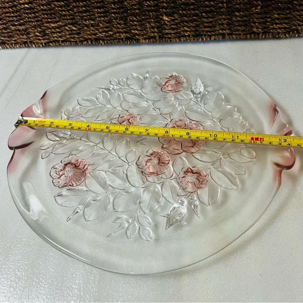 Mikasa Rosella Round Pink Floral Handled Cake Plate or Platter